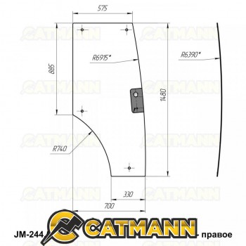Стекло дверное правое кабинное JM-244 Kmg (Простое)