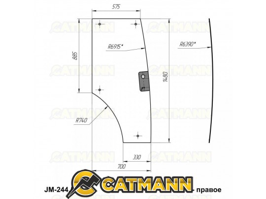 Стекло дверное правое кабинное JM-244 Kmg (Простое)