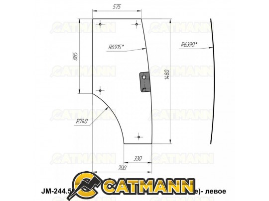 Стекло дверное левое кабинное JM-244 Kmg (Простое)